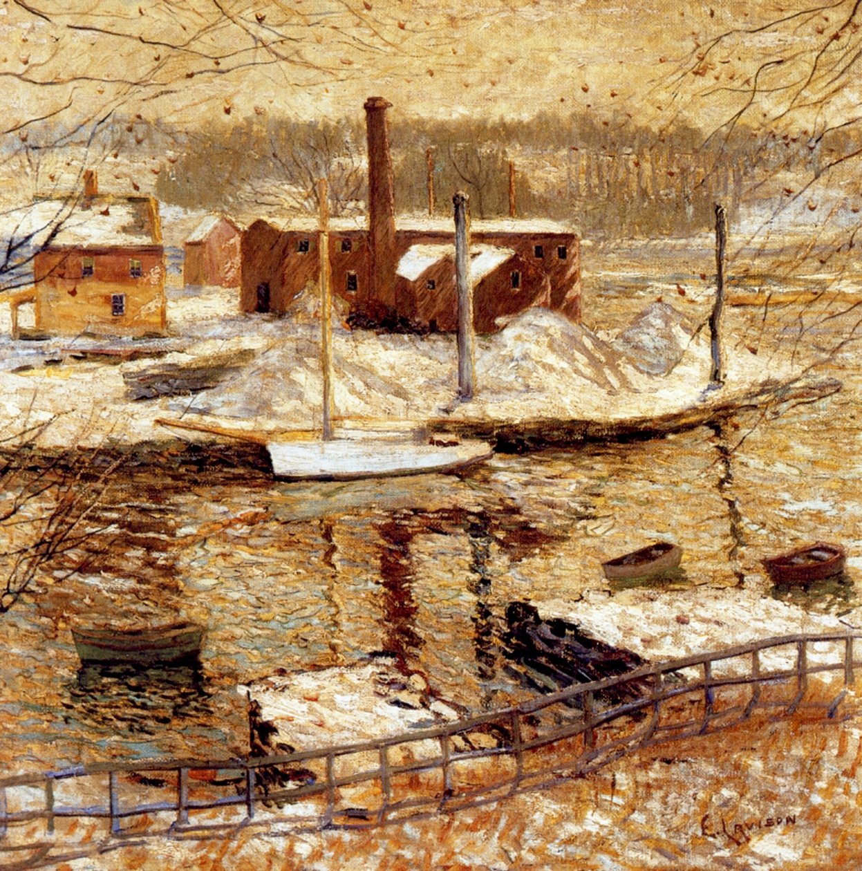 Flodscen på vintern, ca 1899 av Ernest Lawson