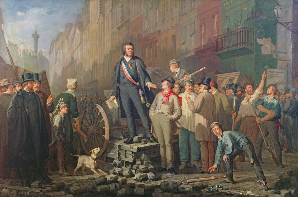 Alphonse Baudin på barrikaden av Faubourg Saint-Antoine, 3 december 1851 av Ernest Louis Pichio