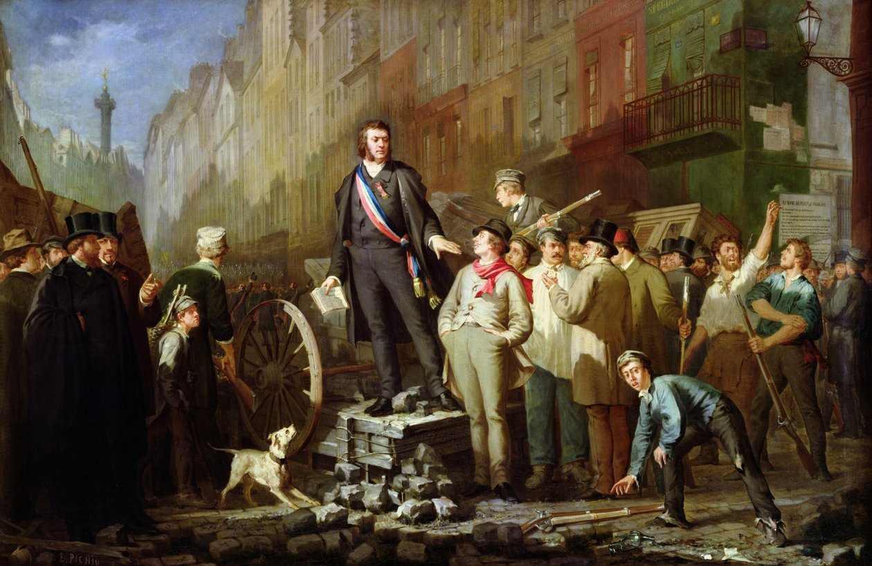 Alphonse Baudin på barrikaden av Faubourg Saint-Antoine, 3 december 1851 av Ernest Louis Pichio