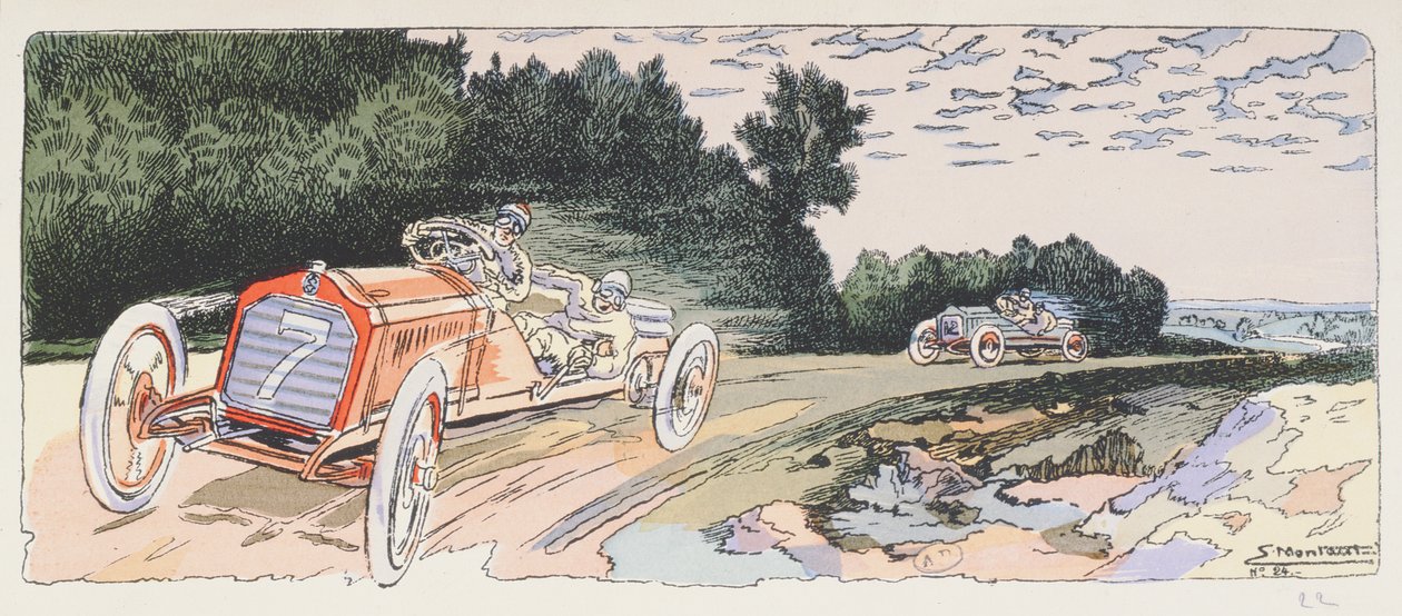 Arthur Duray i sin Lorraine-Dietrich som tävlade i Ardennerrallyt 1906, ca 1910 av Ernest Montaut