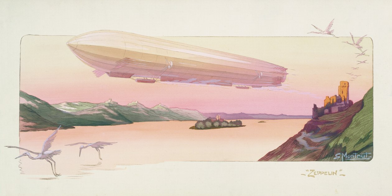 Zeppelin, publicerad i Paris 1914 (pochoirtryck) av Ernest Montaut