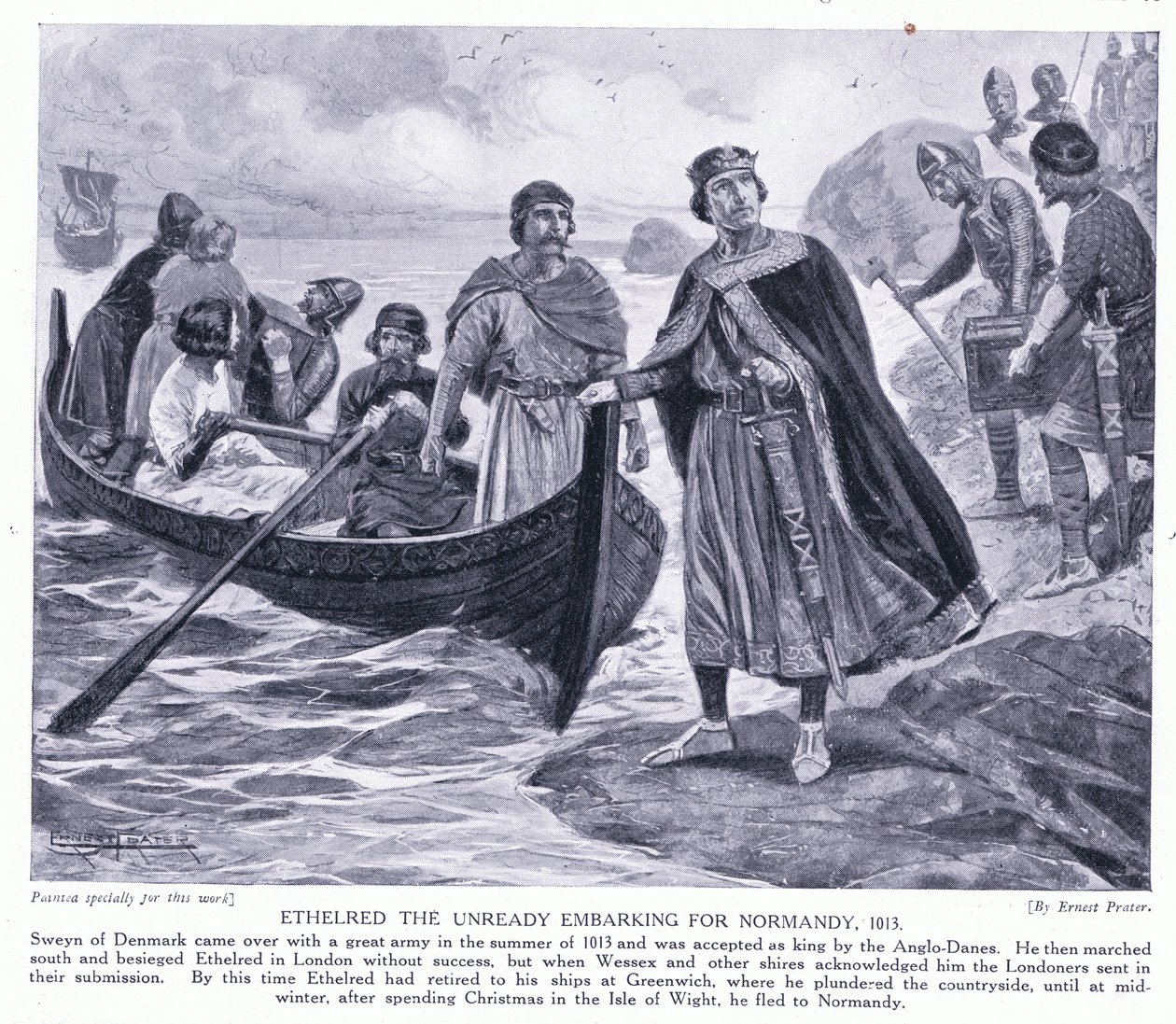 Ethelred den orädde på väg till Normandie AD1013, 1920-talet av Ernest Prater