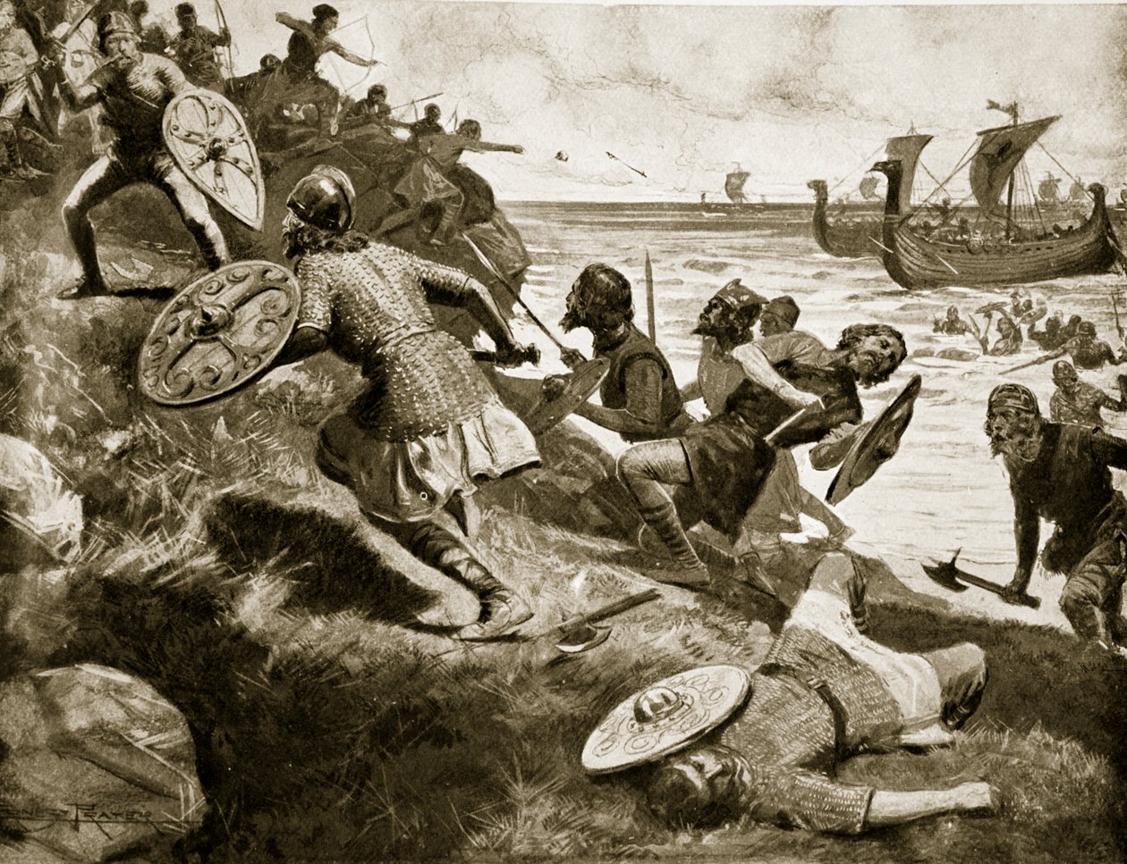 Kung Caedwalla attackerar Isle of Wight, 686, illustration från 