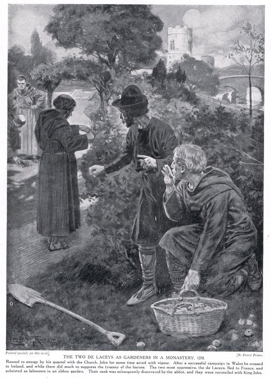 De två de Laceys som trädgårdsmästare i ett kloster AD1210, 1920-talet av Ernest Prater