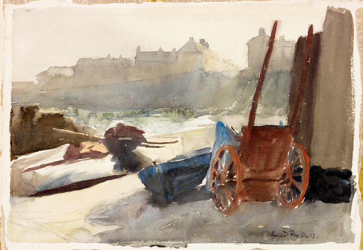 Old Newlyn (penna och akvarell ombord) av Ernest Procter