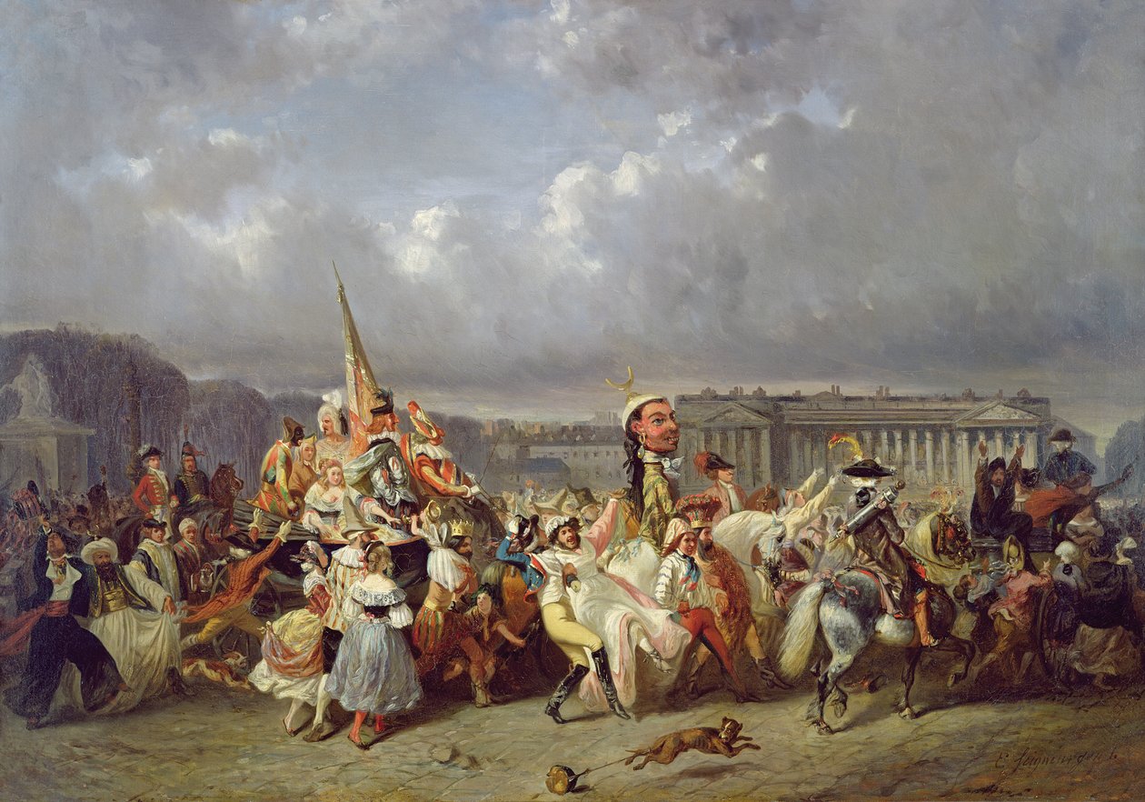 Karneval på Place de la Concorde, Paris, ca 1845 av Ernest Seigneurgens