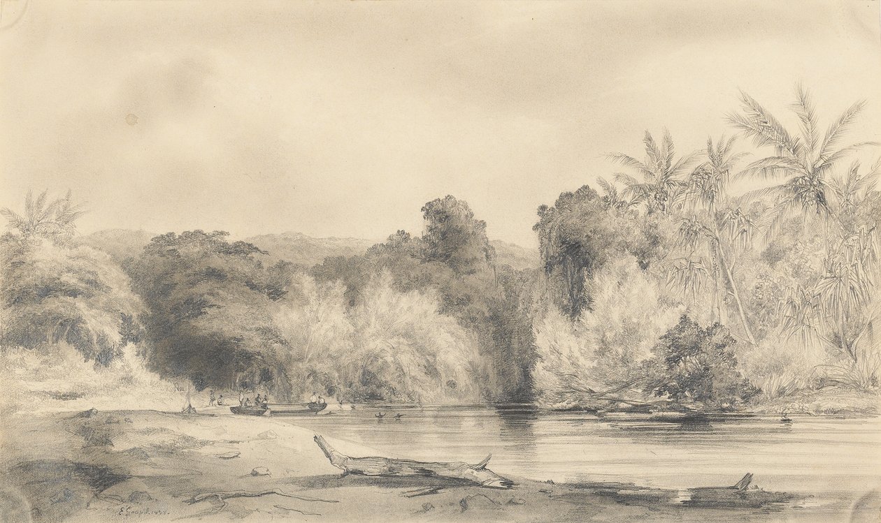 Ingång till floden Paiou, ön Vanikoro av Ernest Auguste Goupil