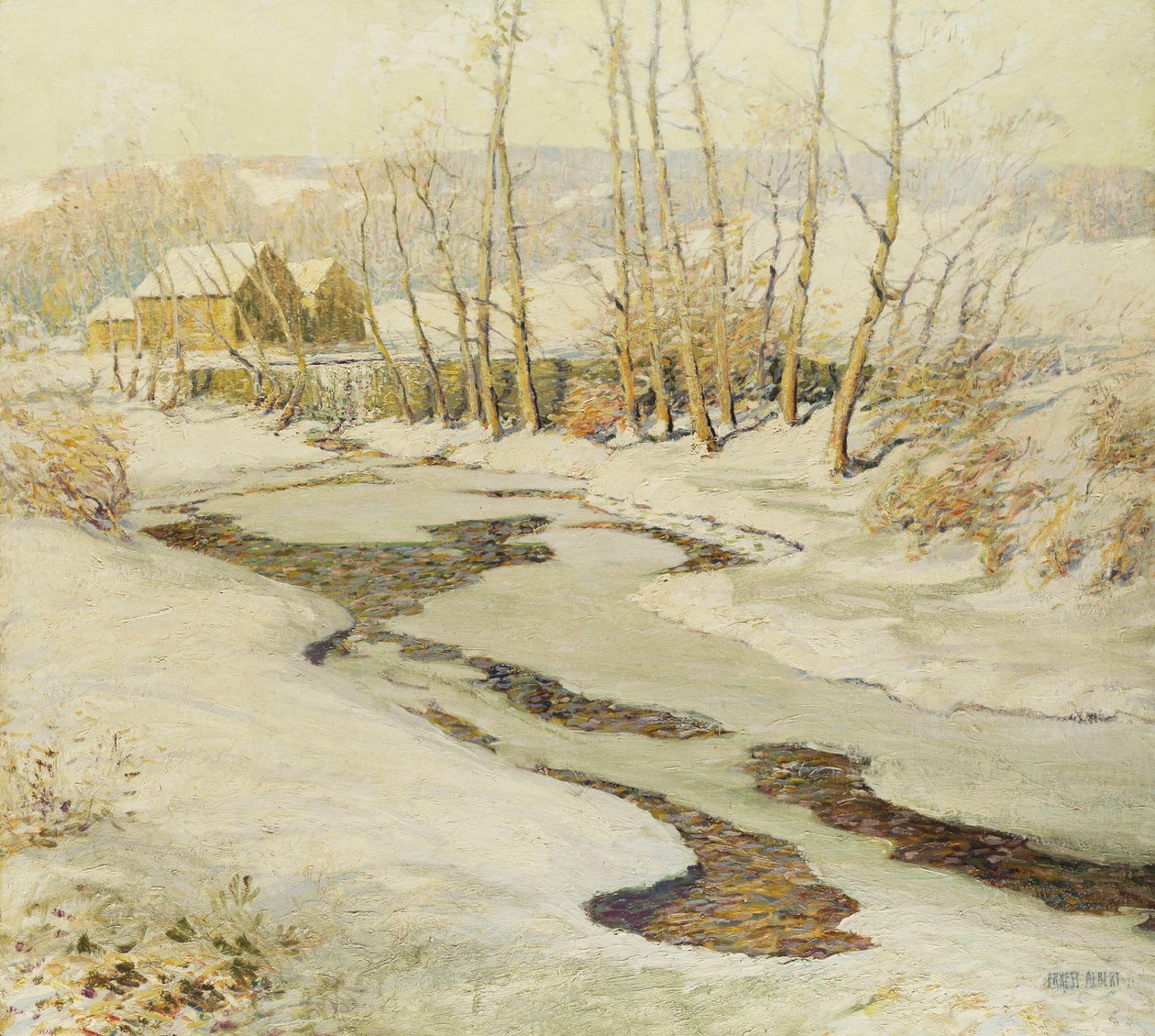 The Mill Stream (olja på masonit) av Ernest Albert