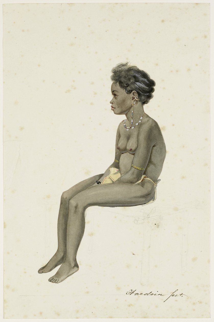 Porträtt av en dotter till Orang Kaya (byhövding) i Af(f)ara på ön Workai, Aru-öarna, sydöstra Moluckerna av Ernest Alfred Hardouin (signed by artist)