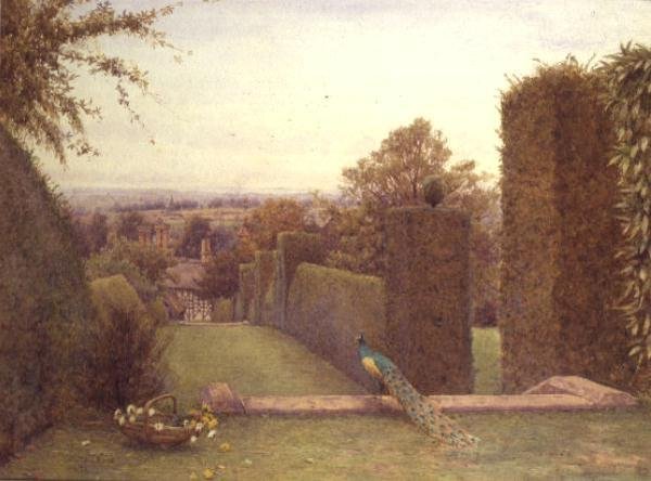 Abberton Church från Rous Lench Court av Ernest Arthur Rowe
