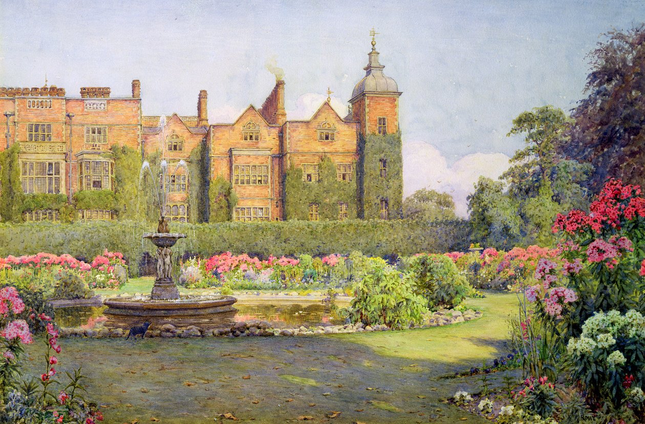 West Front och Gardens of Hatfield House, Herts av Ernest Arthur Rowe