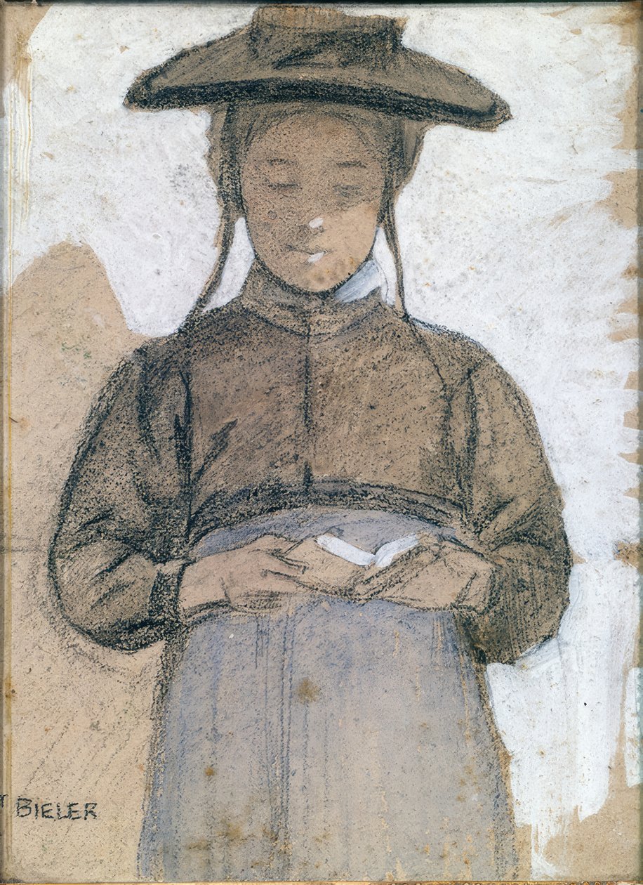 Ung kvinna från Valais läser sin missal av Ernest Bieler