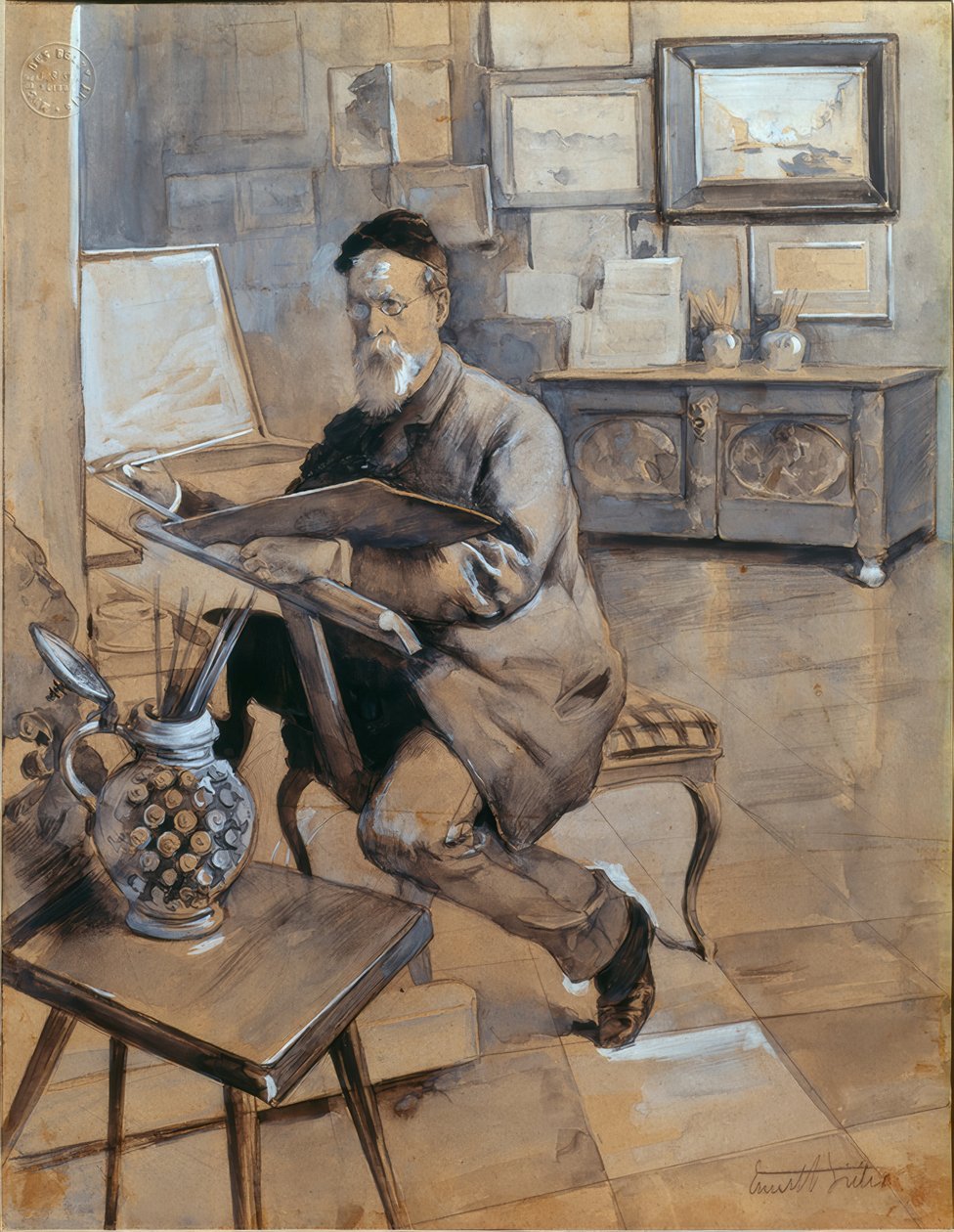 Målaren Bocion i sin ateljé av Ernest Bieler