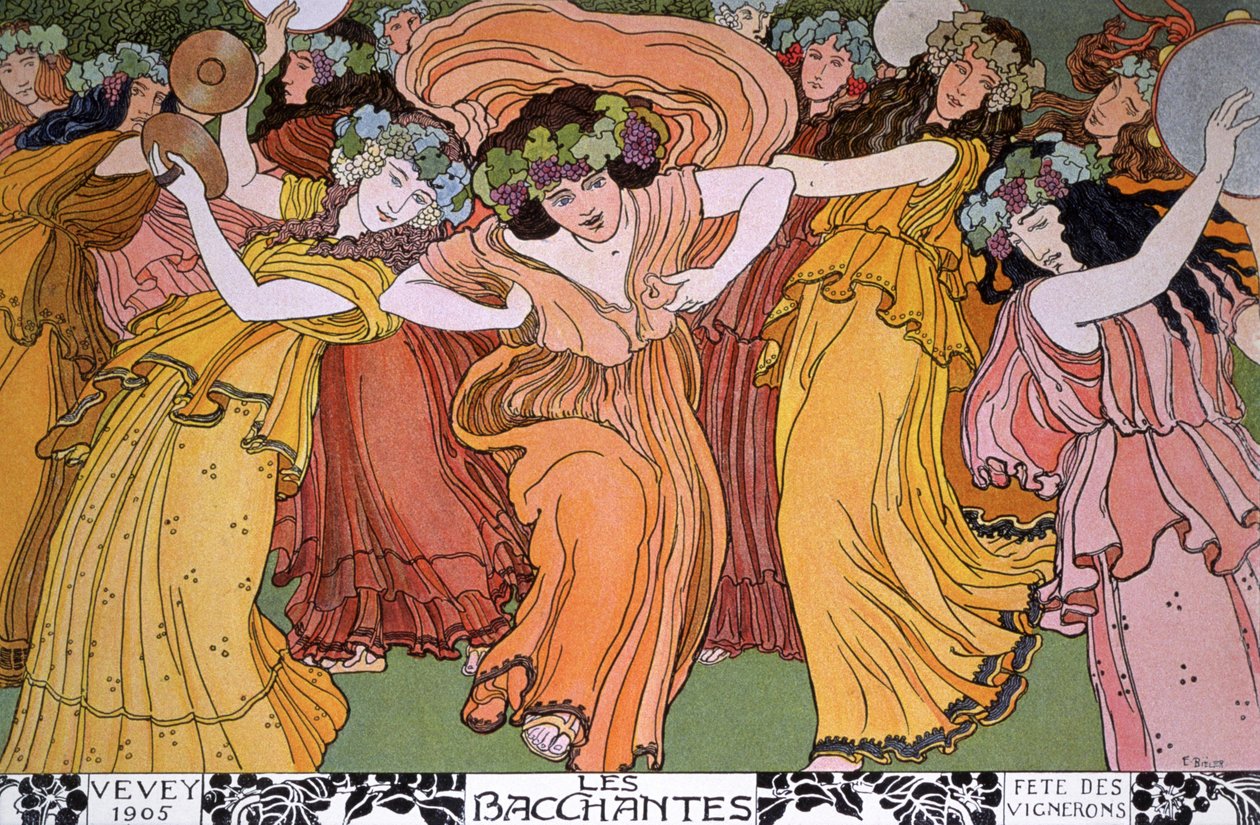 Vinmakare festar i Vevey, Frankrike: Bacchantes av Ernest Bieler