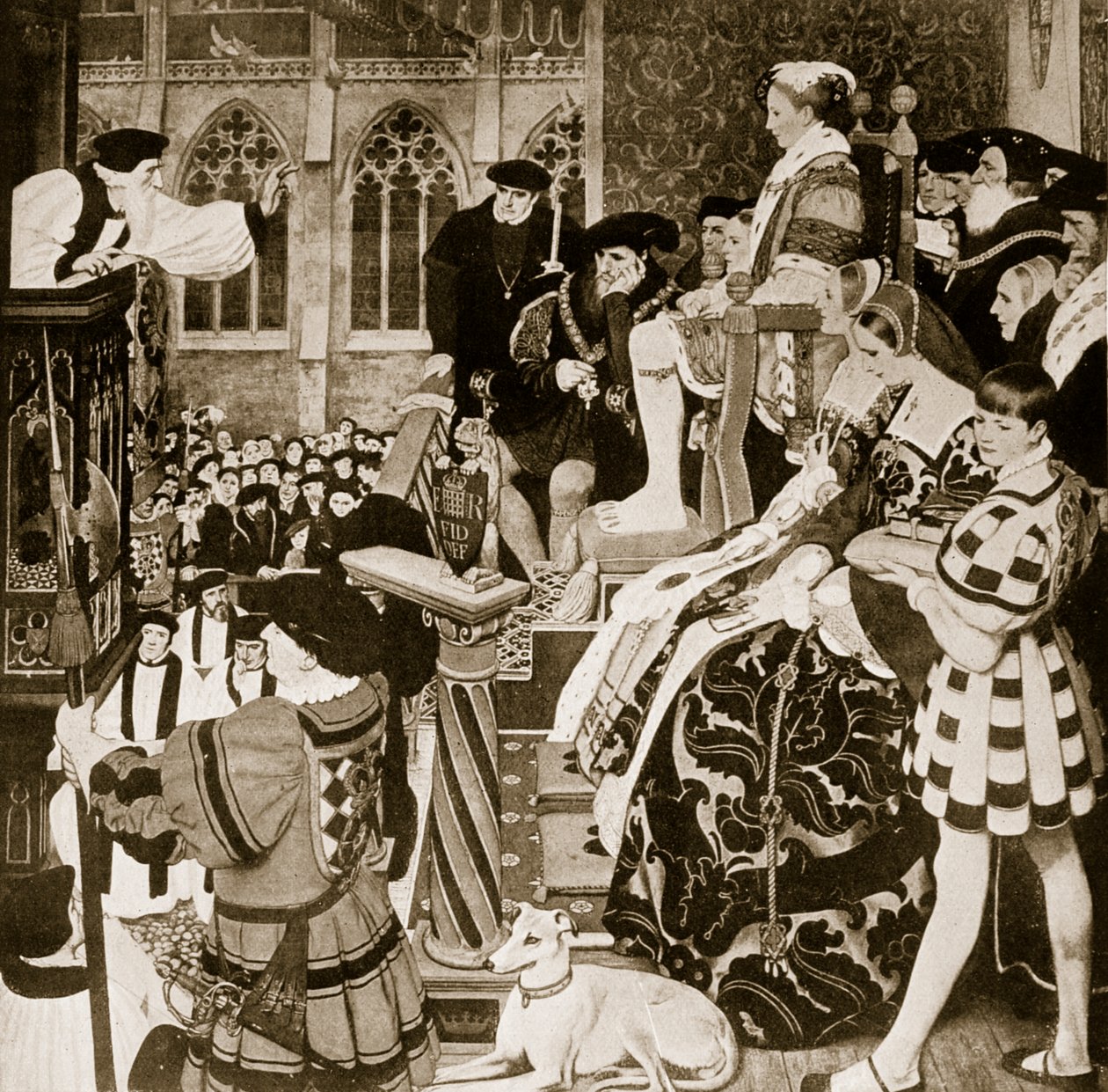 Latimer predikar inför Edward VI, illustration från "Hutchinson
