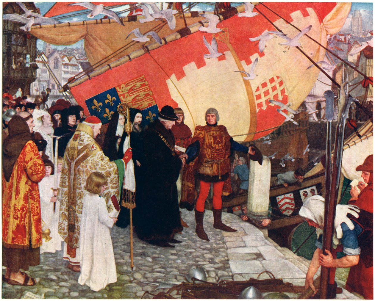 John och Sebastian Cabots avgång från Bristol 1497, c1900-1930 av Ernest Board