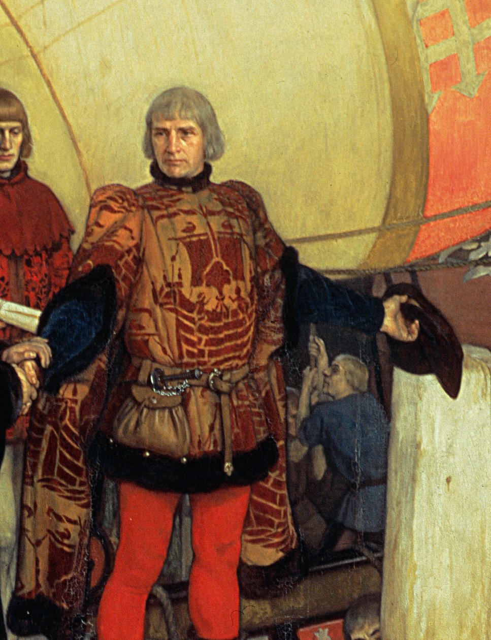 John och Sebastian Cabots avgång från Bristol på deras första upptäcktsresa 1497 av Ernest Board