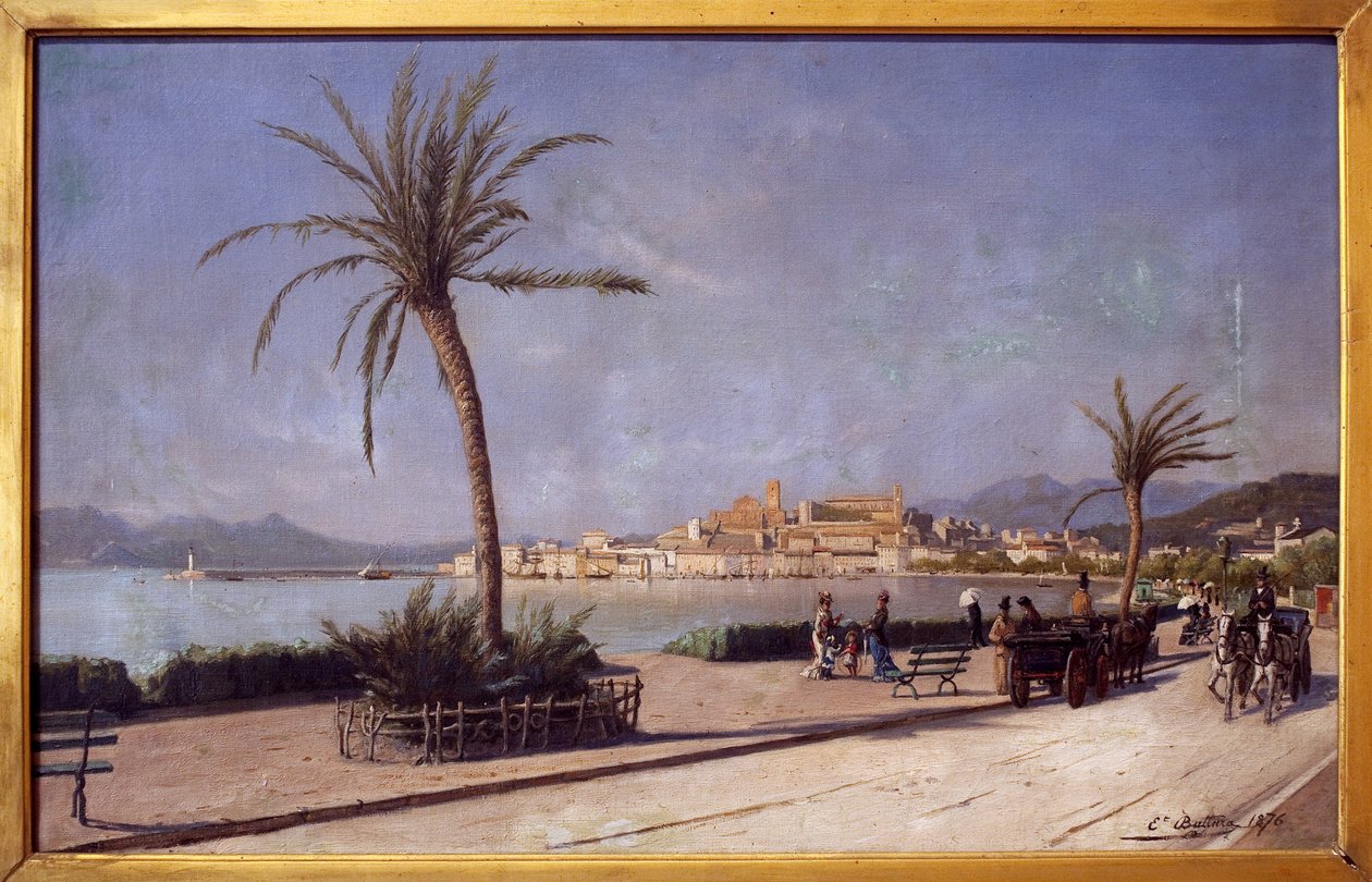 Gå på Croisette de Cannes. Målning av Ernest Buttura (1841-1920), olja på duk av Ernest Buttura