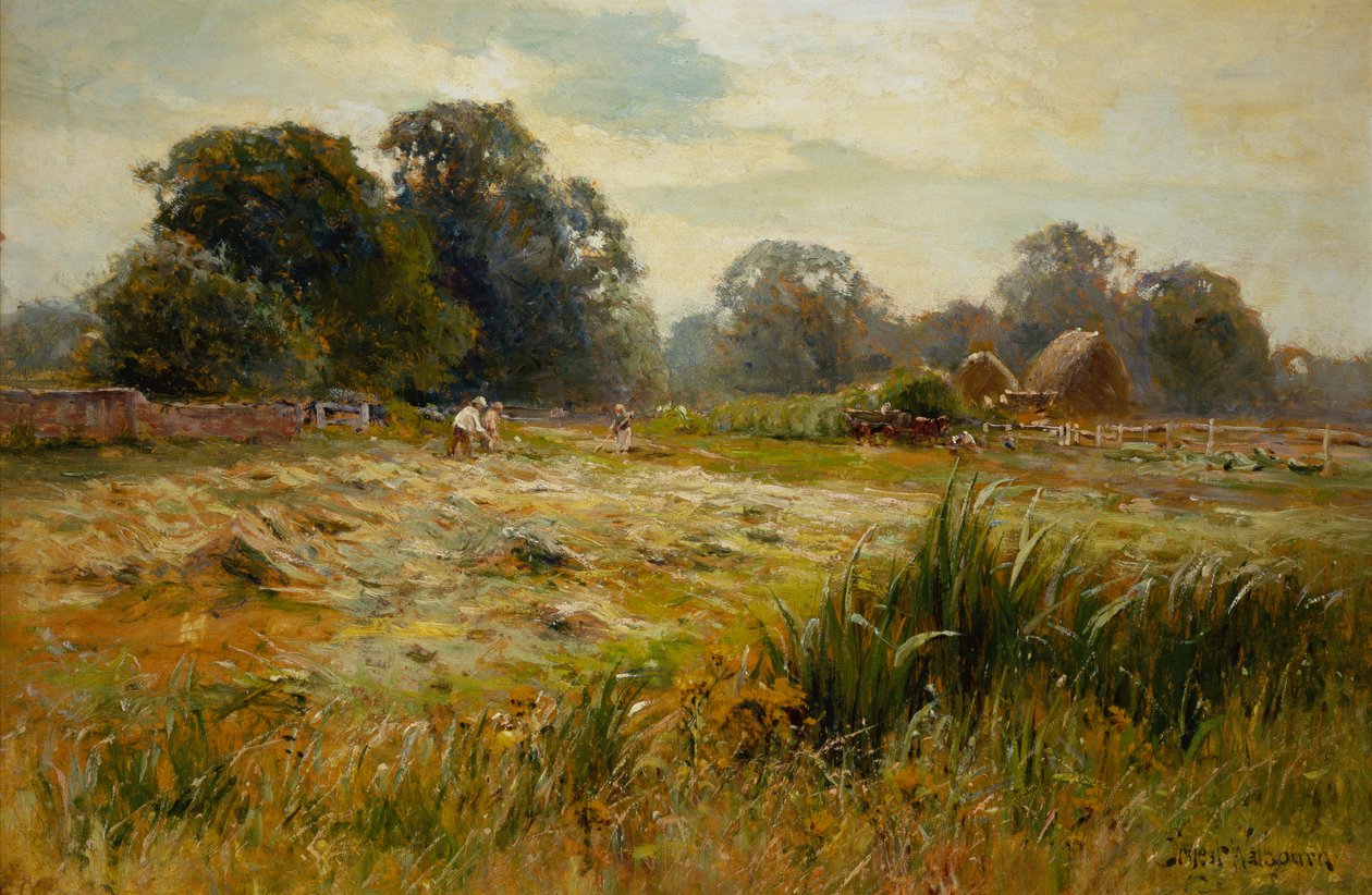 Turning the Hay, nära Epping, Essex (olja ombord) av Ernest C. Walbourne