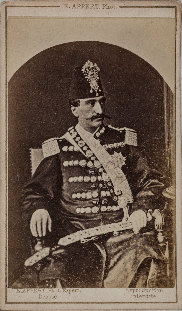 Porträtt av Nasser al-Din Shah Qajar 1831–1896, kejsare av Persien, s. 1870. av Ernest Charles Appert