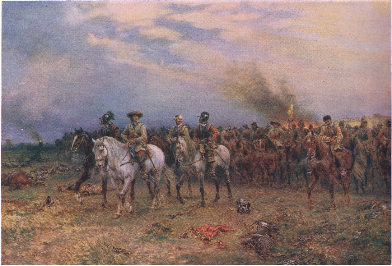 Cromwell at Marston Moor, från Cassells History of the British People utgiven av Waverley Book Company Limited, ca 1940. av Ernest Crofts