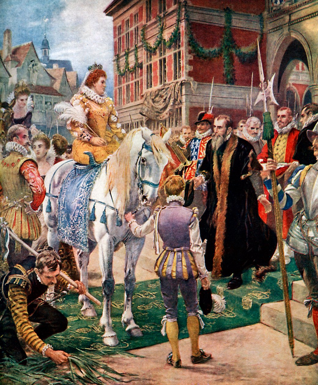 Drottning Elizabeth öppnar Royal Exchange 1570, c1920. av Ernest Crofts