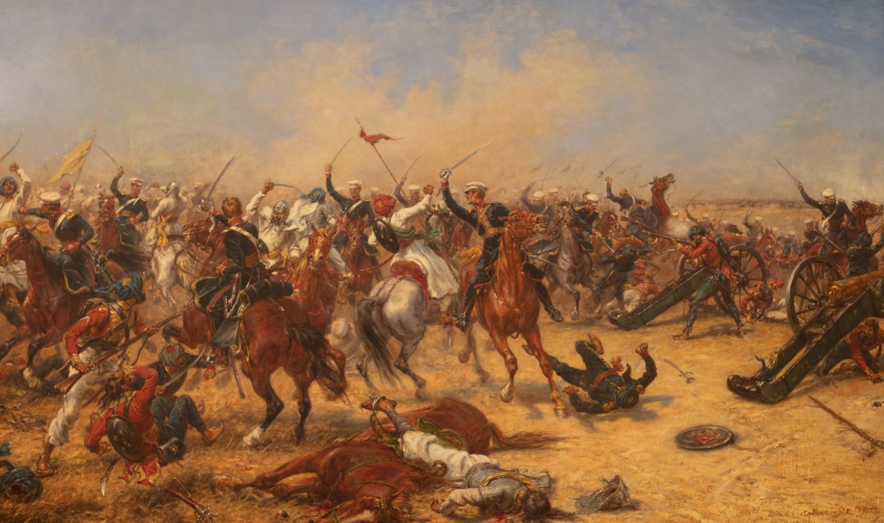 The Battle Of Moodkee 18 december 1845, ca 1890 (Olja på duk) av Ernest Crofts