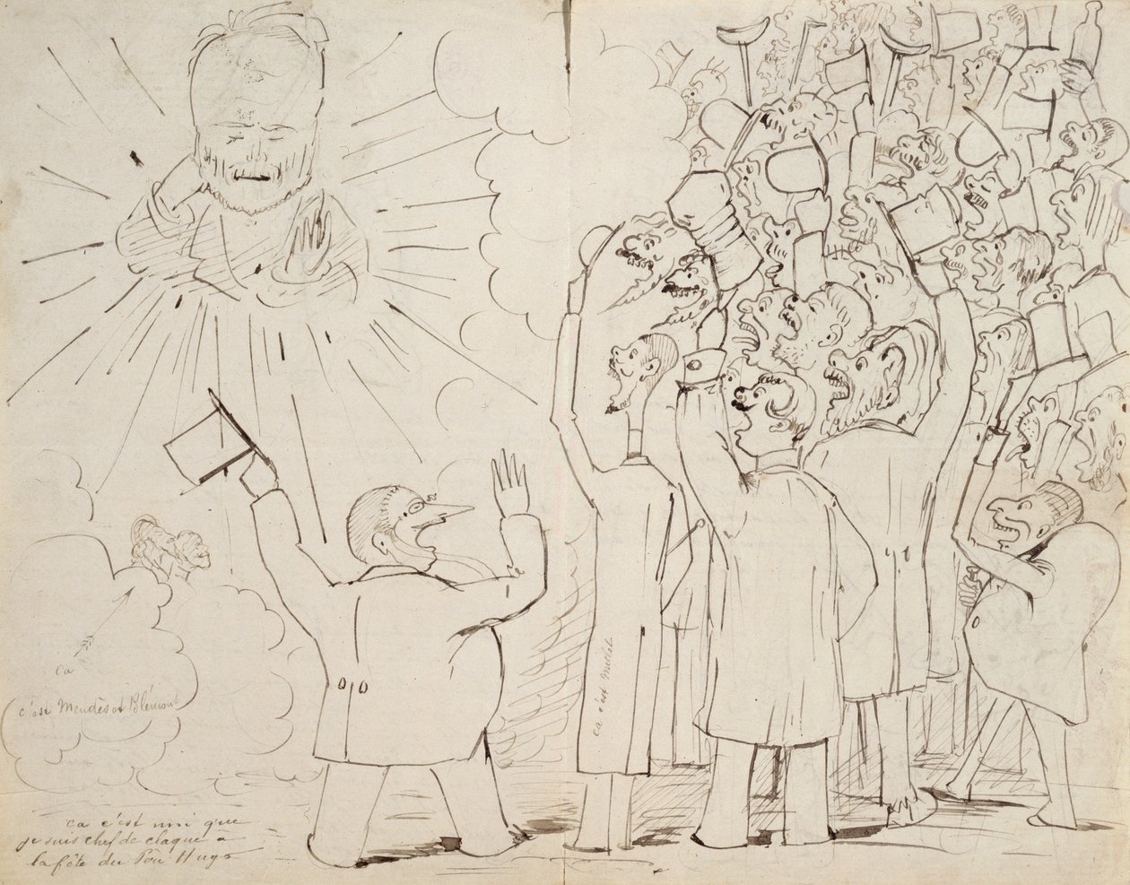 Firandet för gamle Hugo, karikatyr av Victor Hugo (1802-85) från ett brev till Paul Verlaine, ca 1880 av Ernest Delahaye