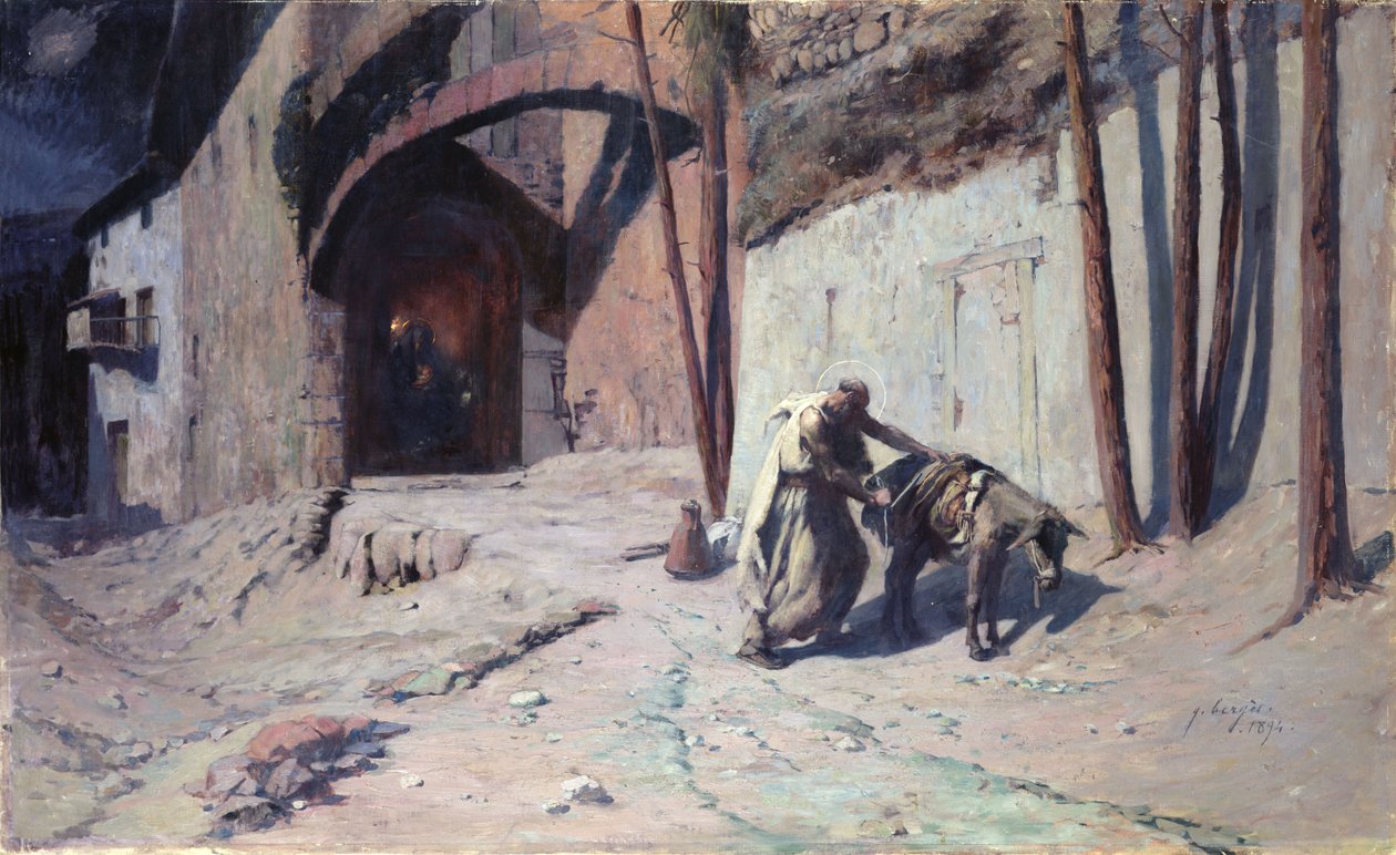 Flykten till Egypten eller Joseph Putting a Pack on his Donkey, 1894 av Ernest Georges Berges