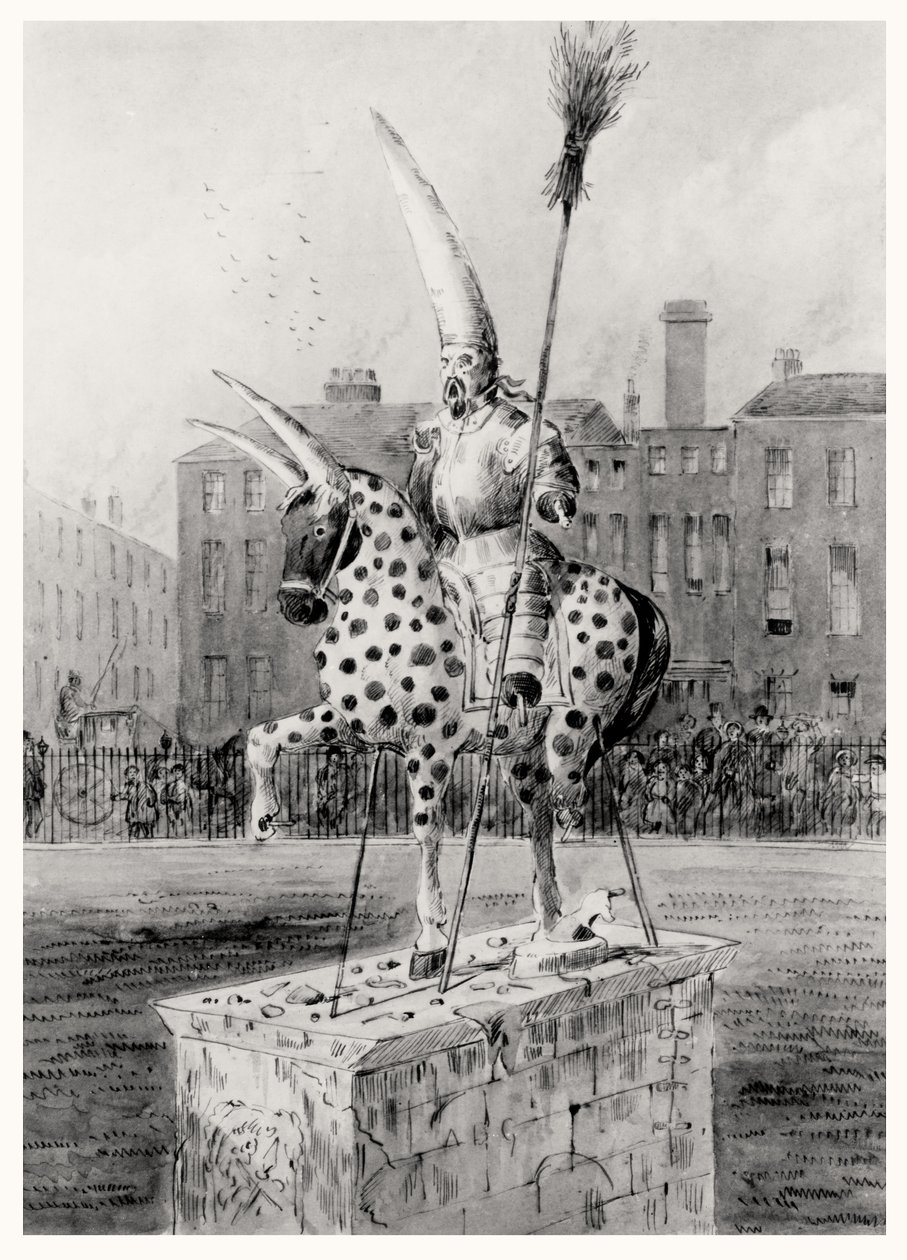 Statyn på Leicester Square, onsdag morgon den 17 oktober 1866 (penna & bläck och wc på papper) av Ernest Henry Griset