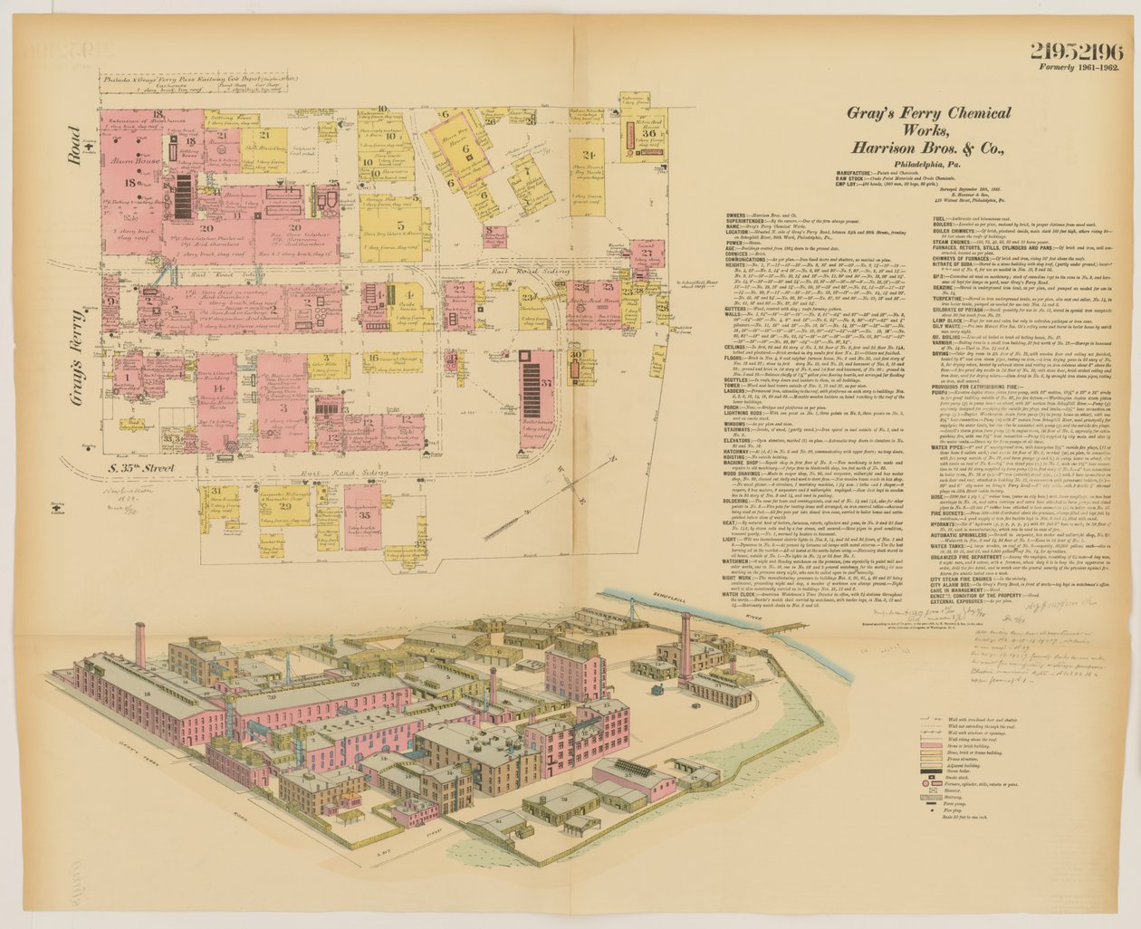 Grays Ferry Chemical Works, Grays Ferrry Rd. (norra sidan) mellan Thirty-fourth St. och Thirty-sixth St., Hexamer General Surveys, 1888 av Ernest Hexamer