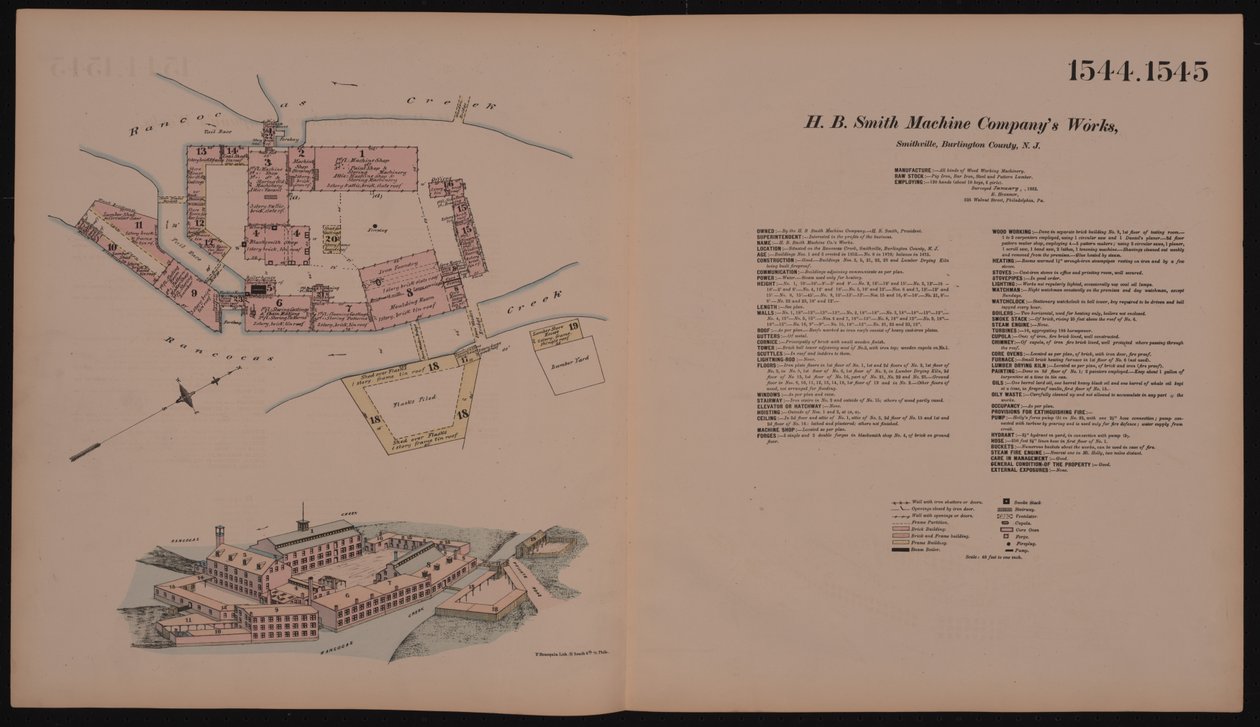 H.B. Smith Machine Companys Works, Smithville, Burlington, New Jersey, Hexamer General Survey, 1881 av Ernest Hexamer