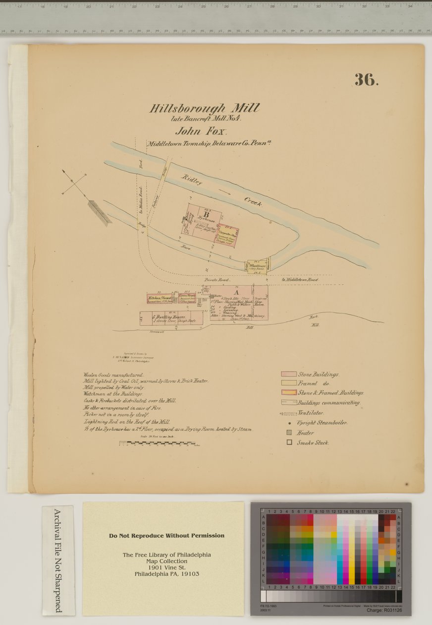 Plan för Hillsborough Mill, Middletown Township, Delware, illustration från 