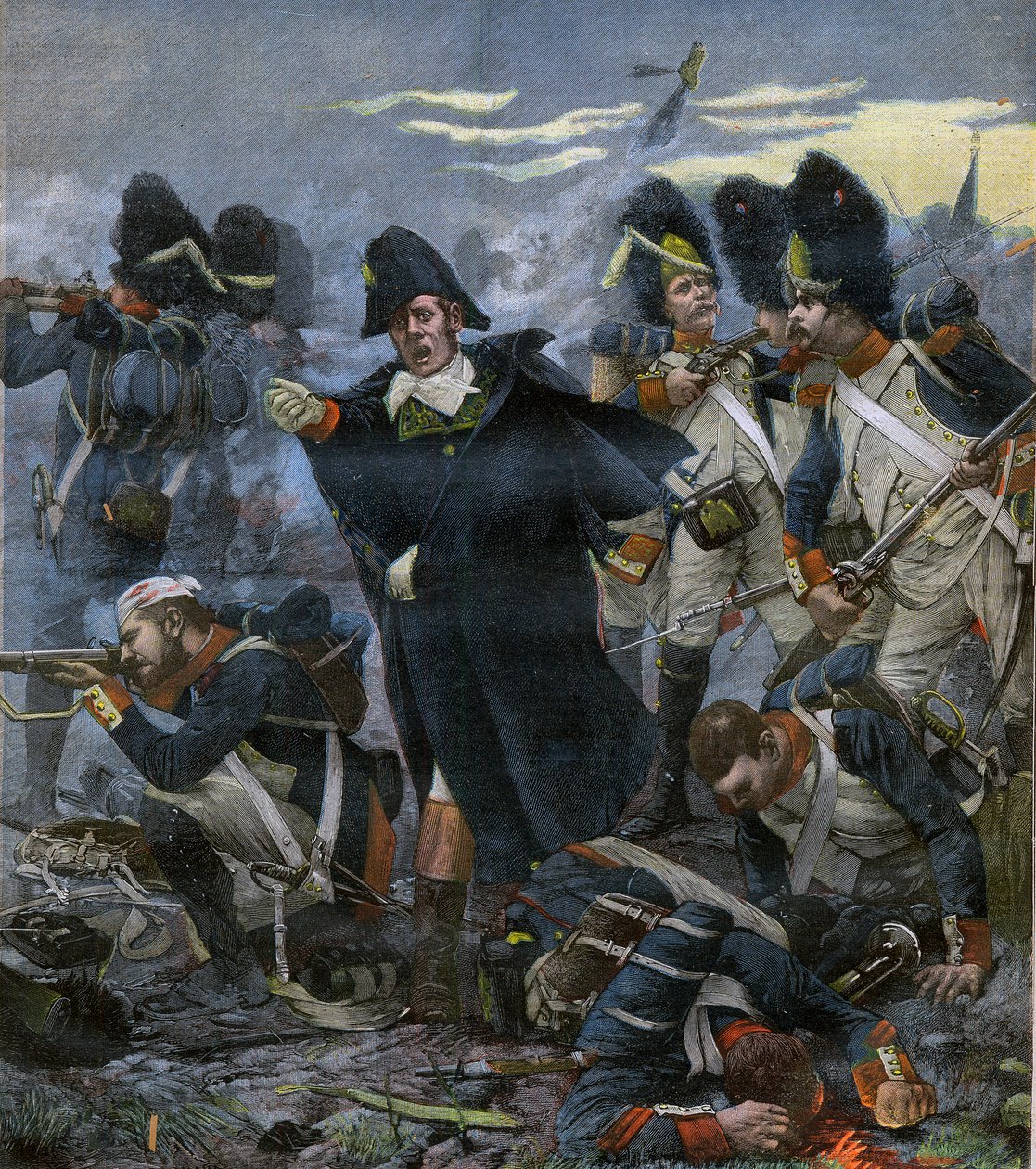 General Pierre Cambronne (1770-1842) tillsammans med sina trupper i slaget vid Waterloo - gravyr efter Delahaye, Ernest Jean (1855-1921) - av Ernest Jean Delahaye