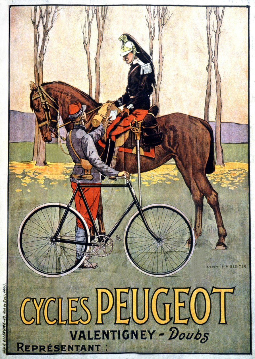 Armébud, Peugeot Advertising, ca 1900 (affisch) av Ernest John Alexis Vulliemin
