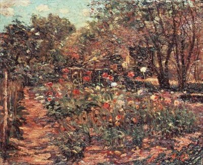 Trädgårdslandskap, ca 1915 (olja på duk) av Ernest Lawson