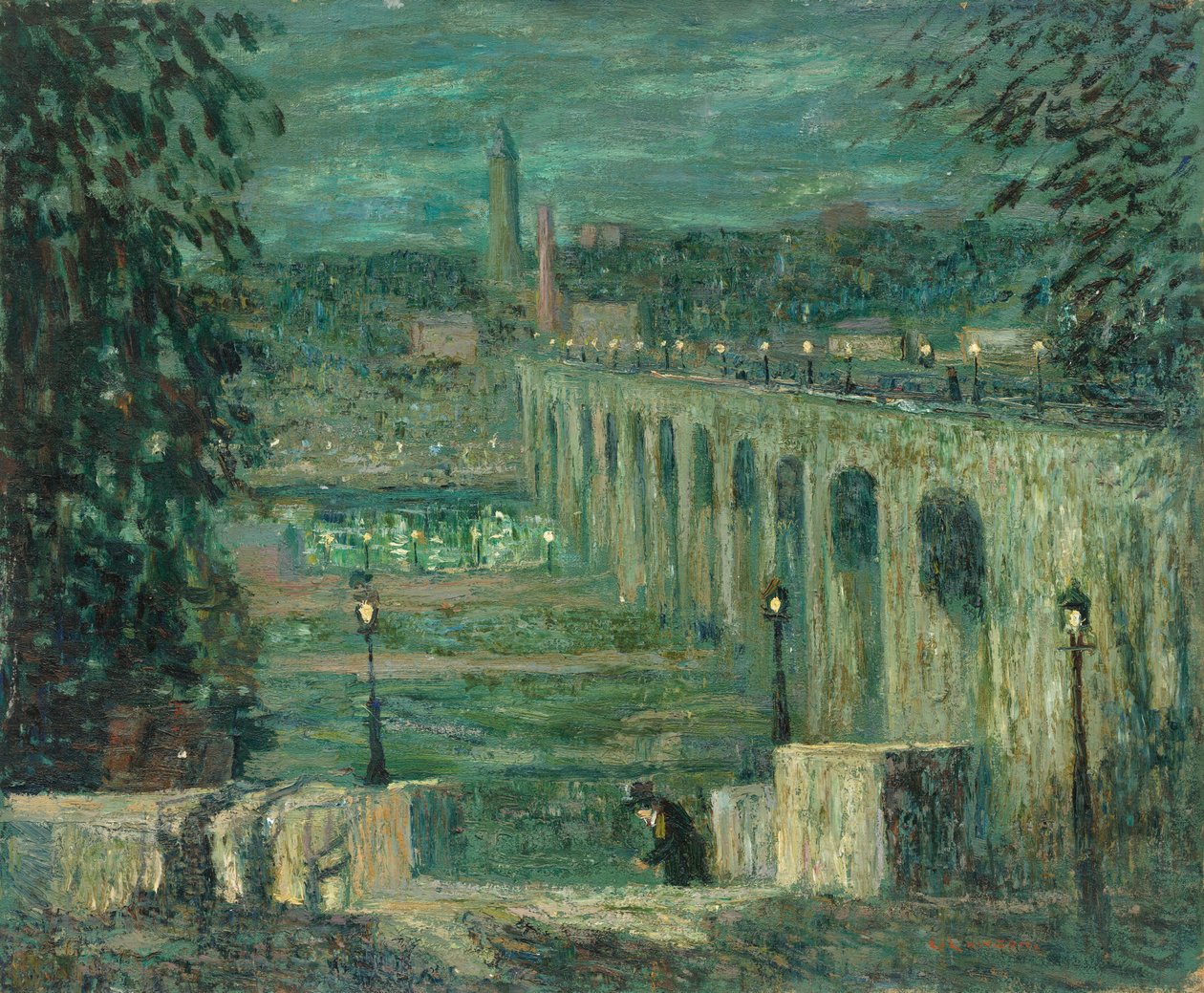 High Bridge på natten, New York City av Ernest Lawson