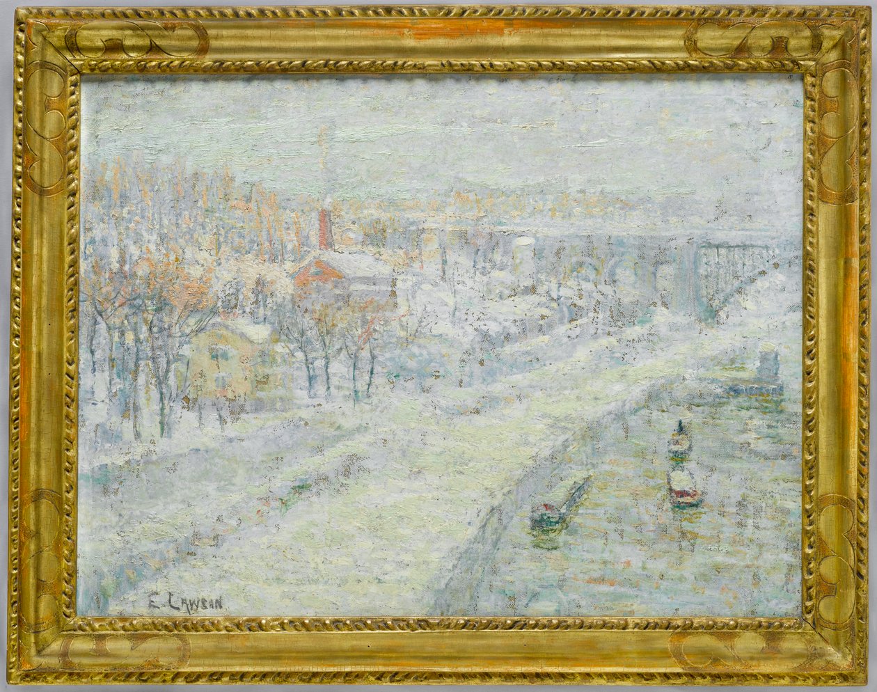 Vinterlandskap: Washington Bridge, ca 1907-10 (olja på duk) av Ernest Lawson