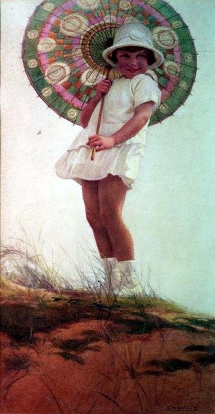 Porträtt av konstnärens dotter med ett parasoll (akvarell) av Ernest Longmate