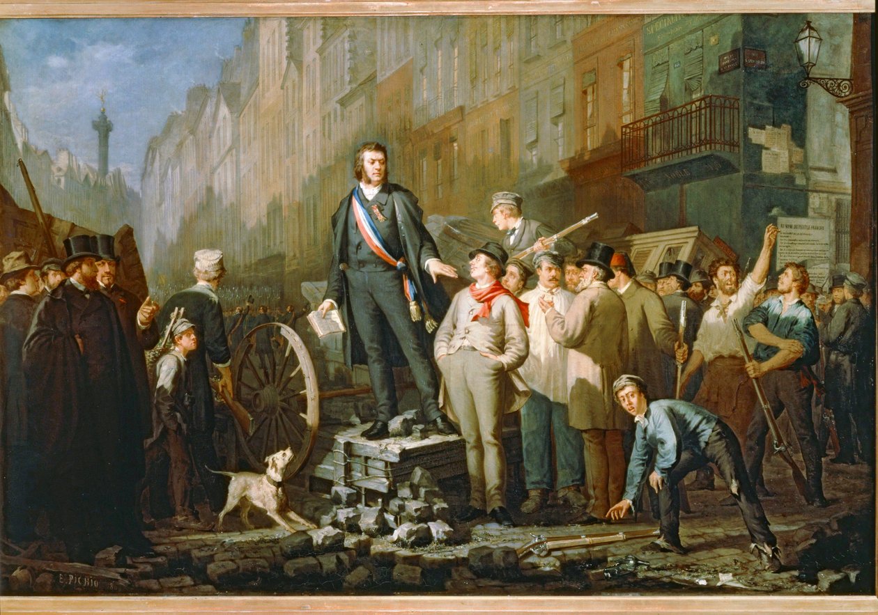 Jean-Baptiste Alphonse Baudin på barrikaderna i Saint-Antoine nära Paris efter statskuppen den 2 december 1851 ... (målning på duk) av Ernest Louis Pichio