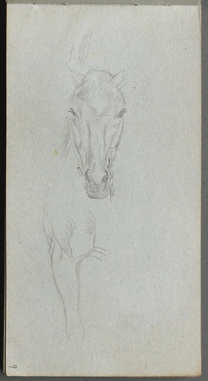 Skissbok, sidan 09: Studie av en häst. av Jean Louis Ernest Meissonier