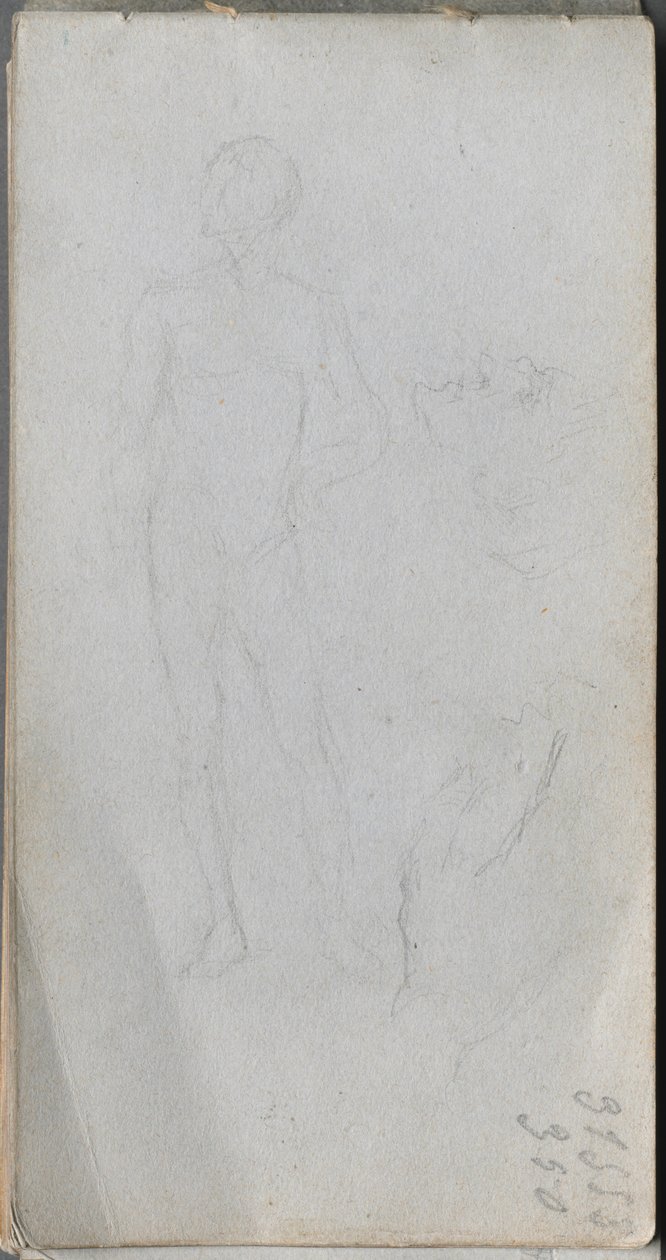 Skissbok, sidan 100: Nakenfigur, profil. av Jean Louis Ernest Meissonier