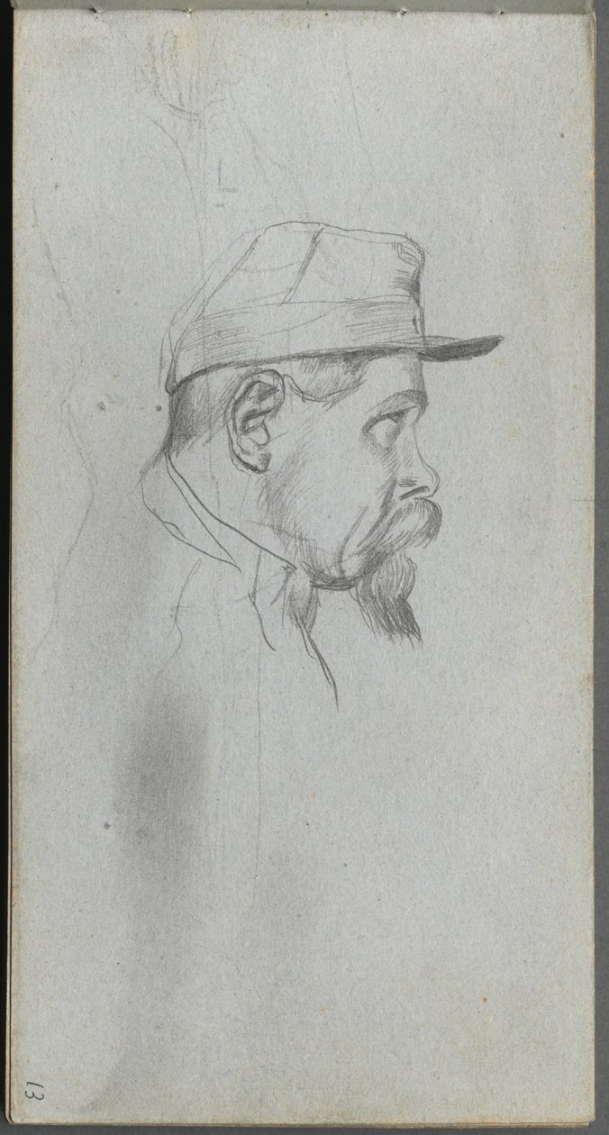 Skissbok, sidan 13: Byst av en man i profil av Ernest Meissonier
