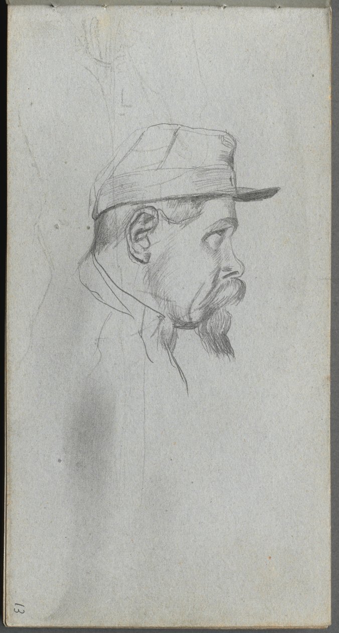 Skissbok, sida 13: Byst av en man i profil. av Jean Louis Ernest Meissonier