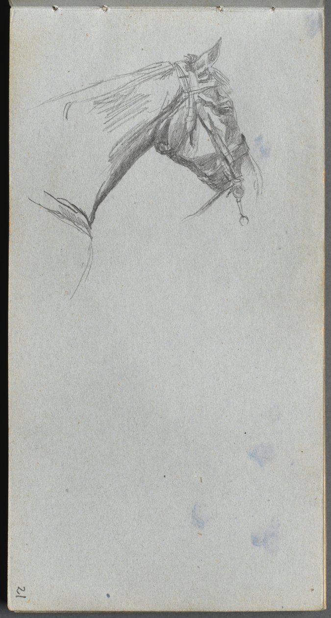 Skissbok, sidan 21: Studie av en häst. av Jean Louis Ernest Meissonier