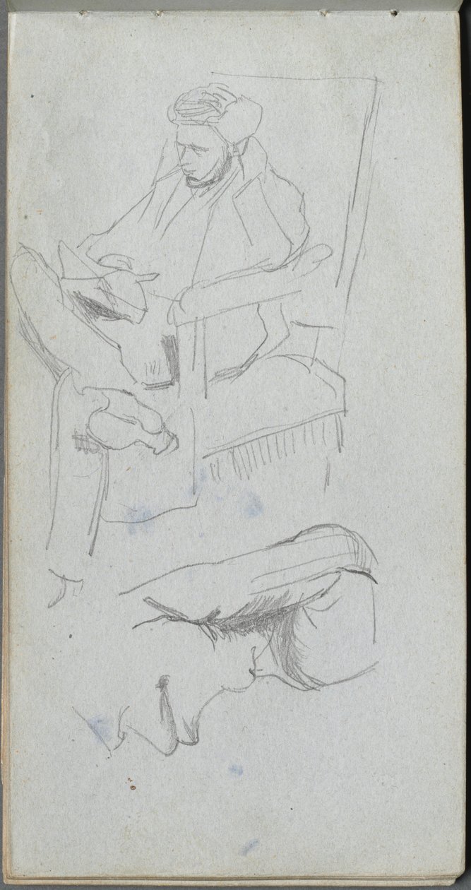Skissbok, sidan 24: Sittande mansfigur av Ernest Meissonier