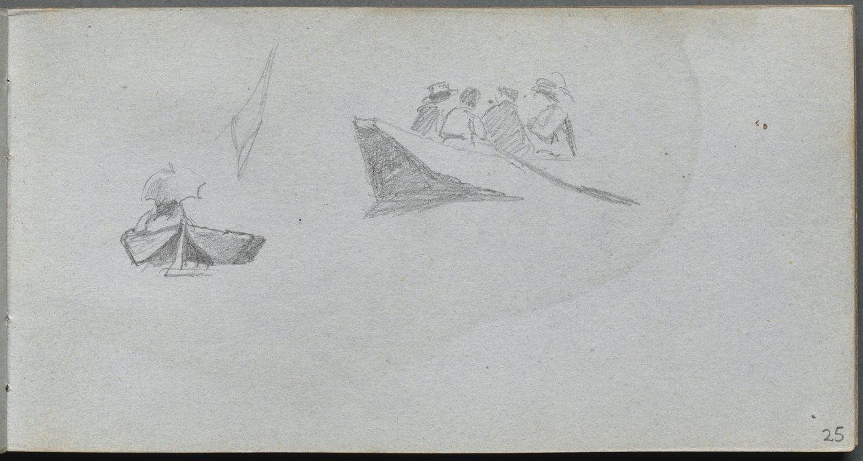 Skissbok, sid 25: Studier av figurer i båtar. av Jean Louis Ernest Meissonier