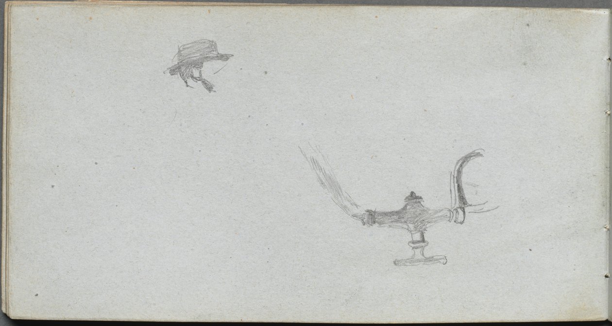 Skissbok, sidan 26: Studie av ett huvud och en lampa. av Jean Louis Ernest Meissonier