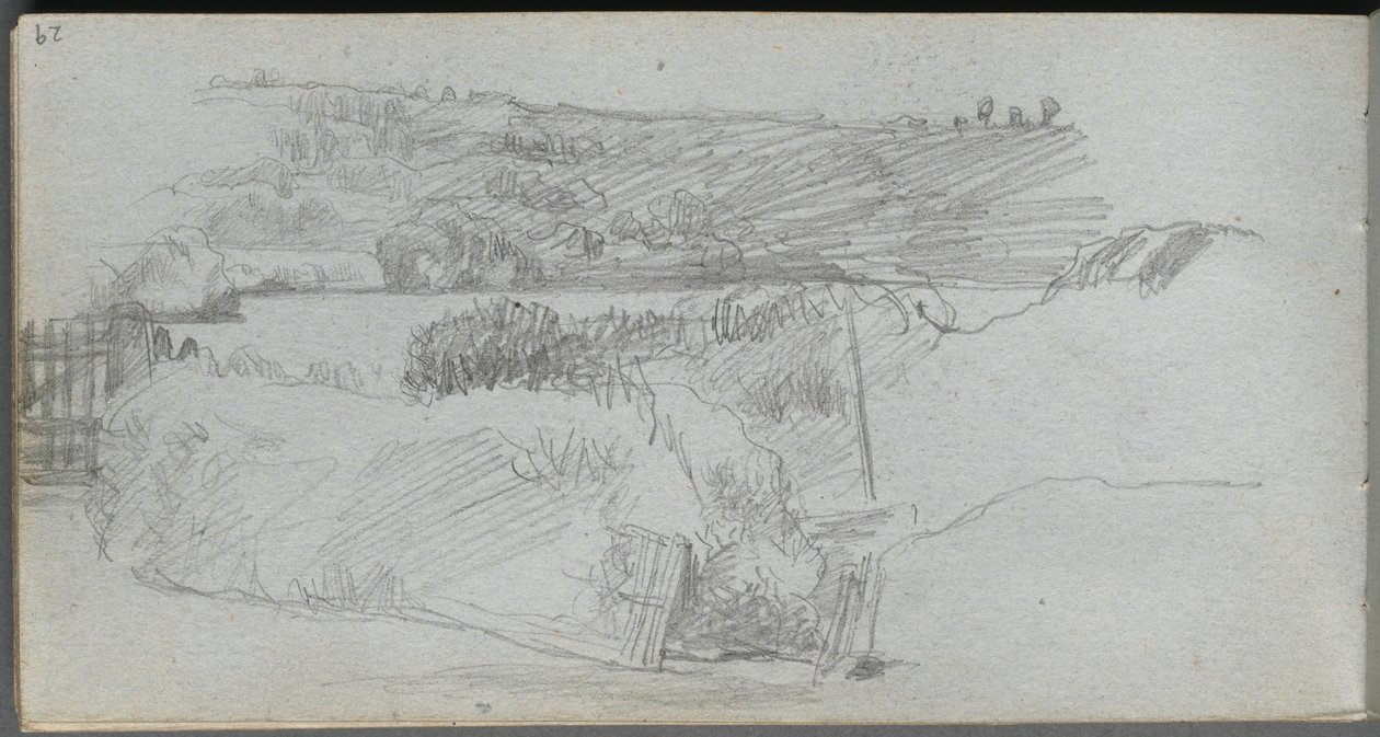 Skissbok, sid 29: Landskapsstudie. av Jean Louis Ernest Meissonier