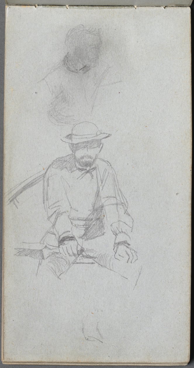 Skissbok, sid 30: Sittande mansfigur och figur i profil. av Jean Louis Ernest Meissonier